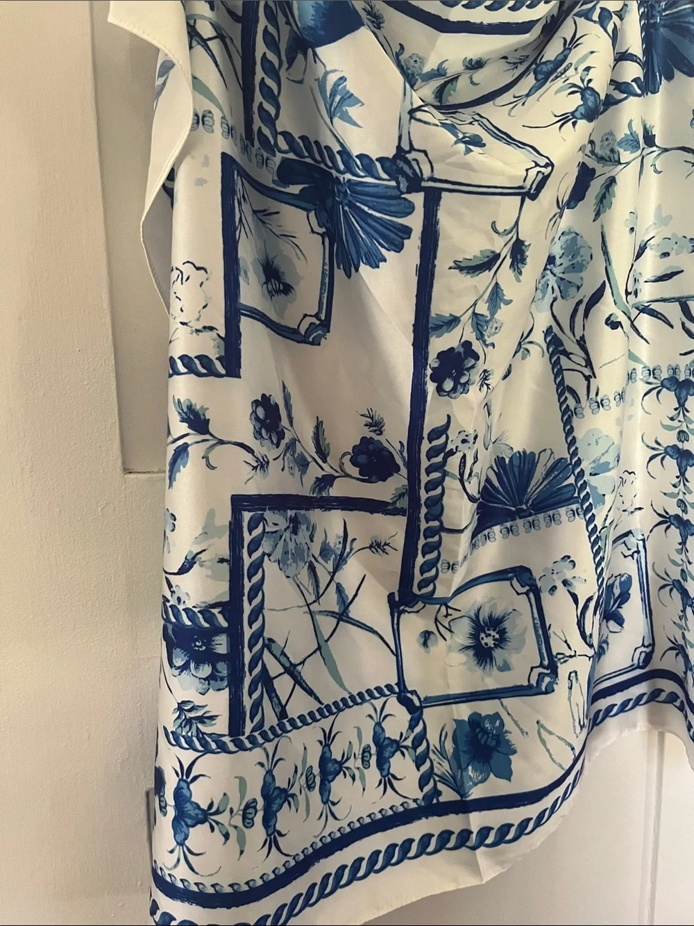 Anthropologie Blue and White Floral Silk Scarf